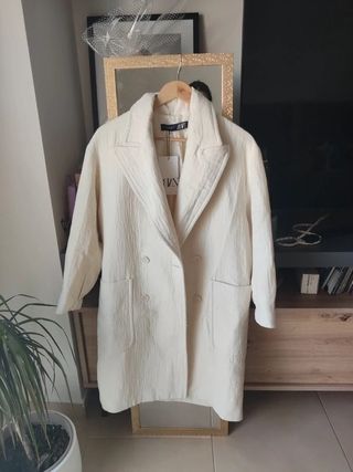 Abrigo largo/midi cruzado lana Zara con solapas y 