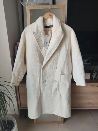 Abrigo largo/midi cruzado lana Zara con solapas y 