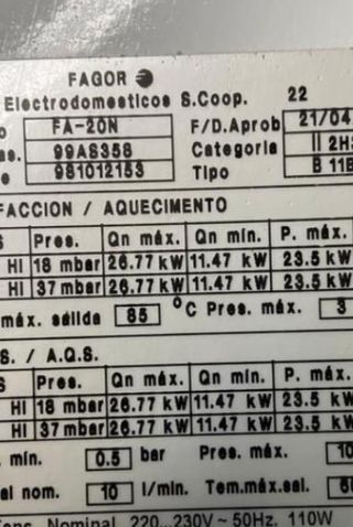 REPUESTOS DE CALDERA ECOPLUS FAGOR FA-20N