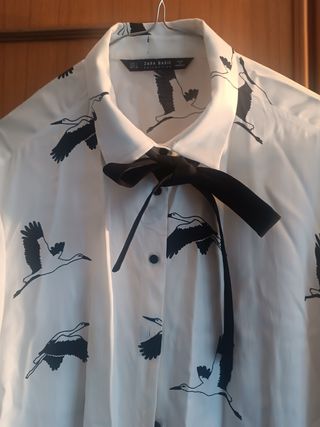 Camicia Zara donna bianca con aironi neri