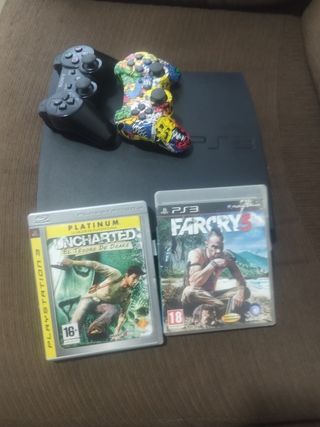 Consola PS3 Slim + 2 Mandos + 2 Juegos