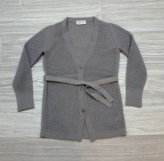 Cardigan donna maglia traforata con cintura