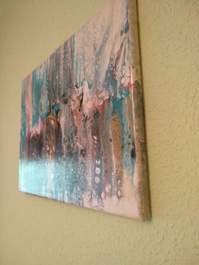 Cuadro abstracto acrílico azul y dorado