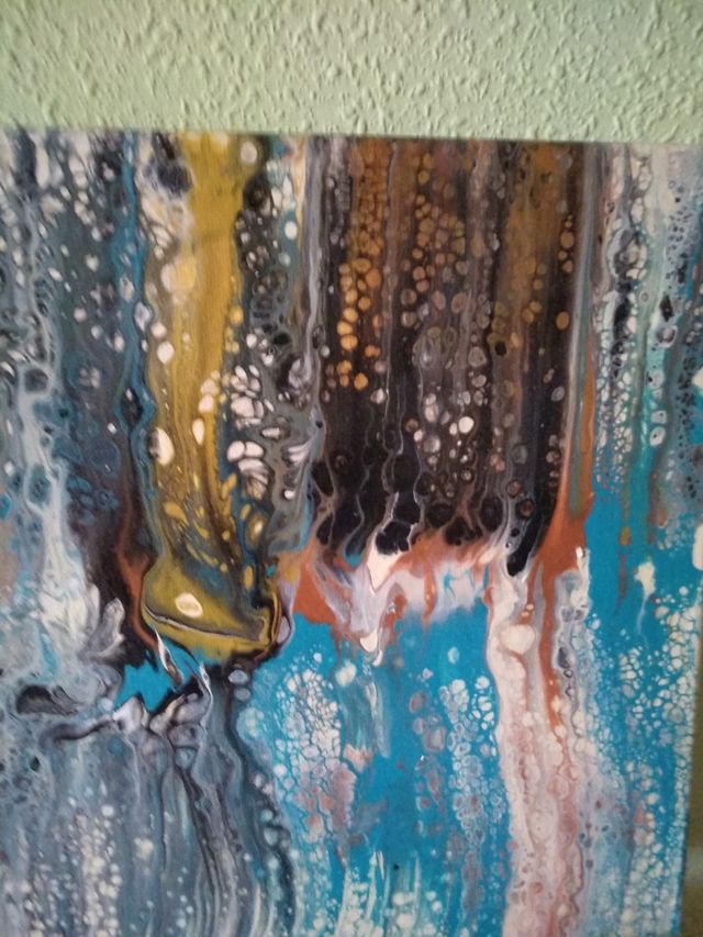 Cuadro abstracto acrílico azul y dorado