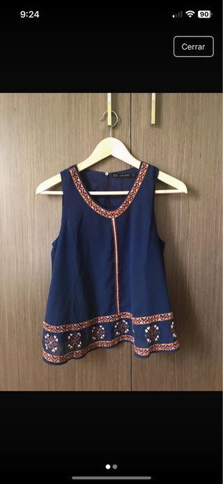 Blusa Zara Azul Marino Talla XS Bordada