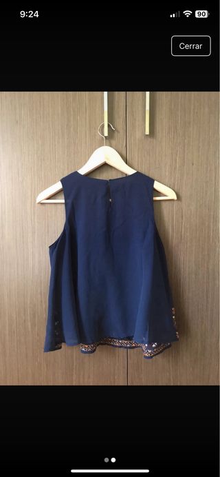 Blusa Zara Azul Marino Talla XS Bordada