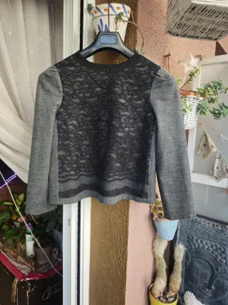 Top invierno con encaje gris y negro t M/L