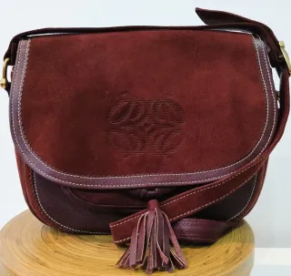 Bolso Artesanos Cuero Marrón/ burdeos ante.