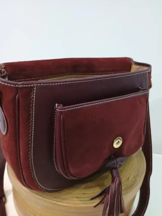 Bolso Artesanos Cuero Marrón/ burdeos ante.