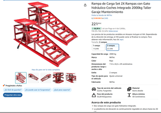 2 Rampas Coche Gato Hidráulico 2000kg