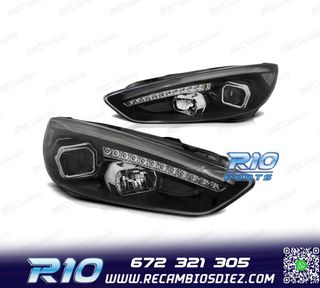 FAROS FORD FOCUS MK3 15-18 LED TRU DRL NEGROS