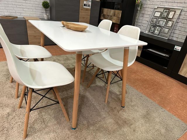 Mesa Comedor Blanca 120cm y 4 Sillas
