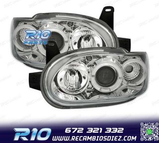 FAROS PARA FORD ESCORT 95-00 OJOS ANGEL FONDO CROMO