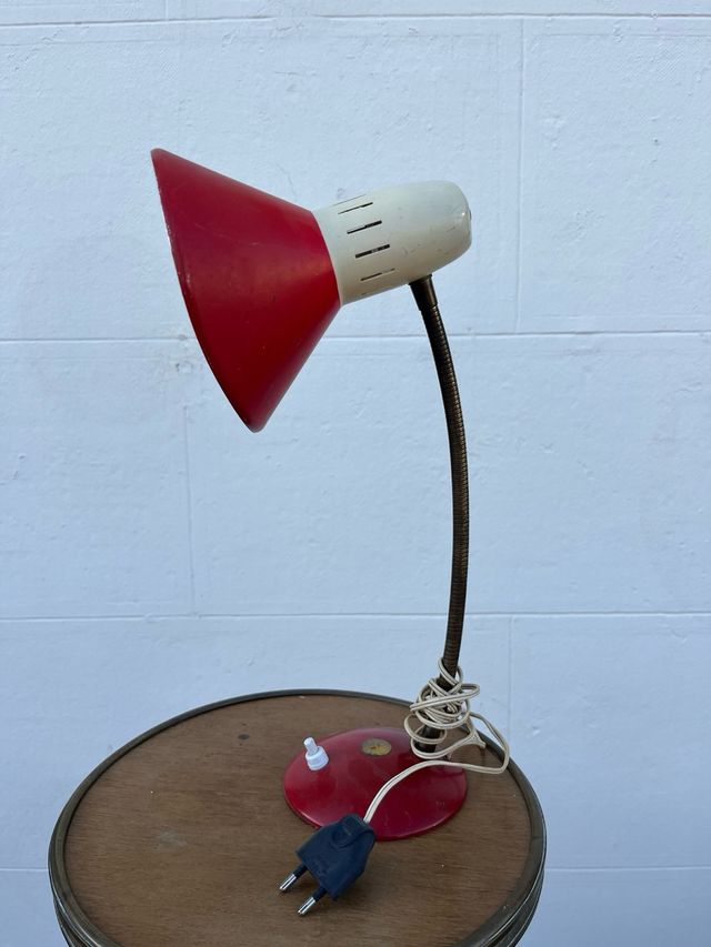 Lámpara de mesa vintage roja y beige