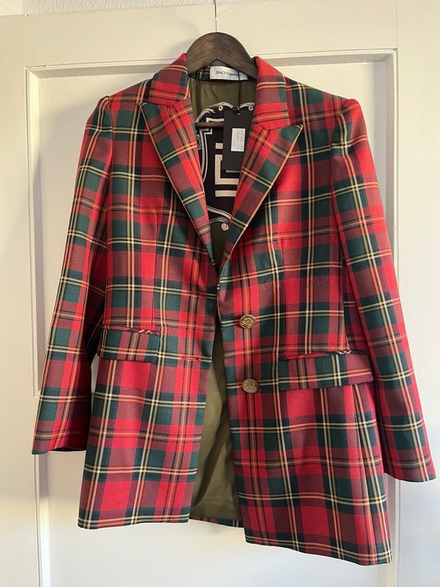 Blazer Space Flamingo cuadros roja y verde