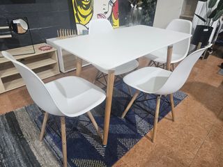 Mesa Nórdica 120cm + 4 Sillas Blancas