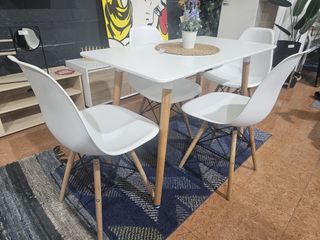 Mesa Nórdica 120cm + 4 Sillas Blancas