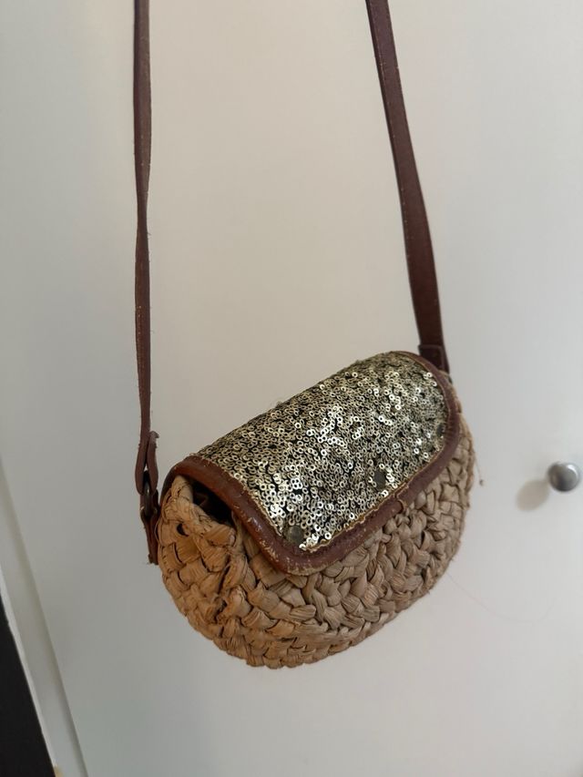 Bolso bandolera lentejuelas marrón y dorado