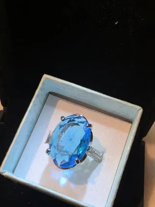 Anillo Vintage Lujo Piedra Azul Ajustable