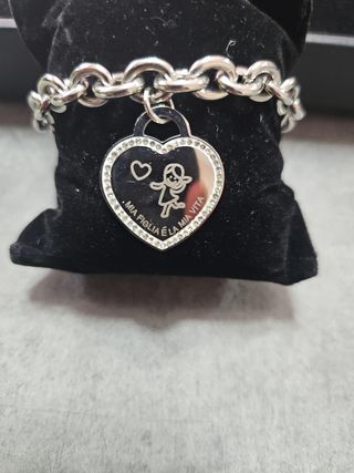 Bracciale Mamma Figlia Cuore Strass Argento