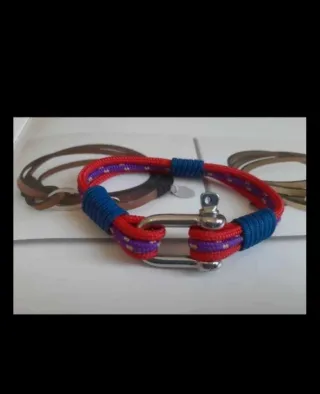 Bracciale corda chiusura vite blu rosso