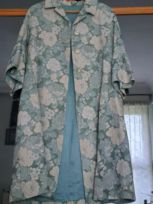 Vestido fiesta beige y verde