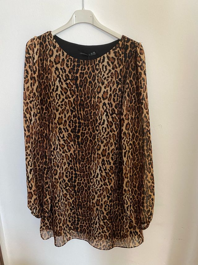 Vestido estampado leopardo manga larga