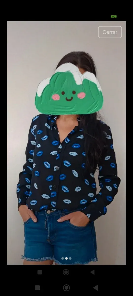 Camisa Zara Estampada Labios Azul