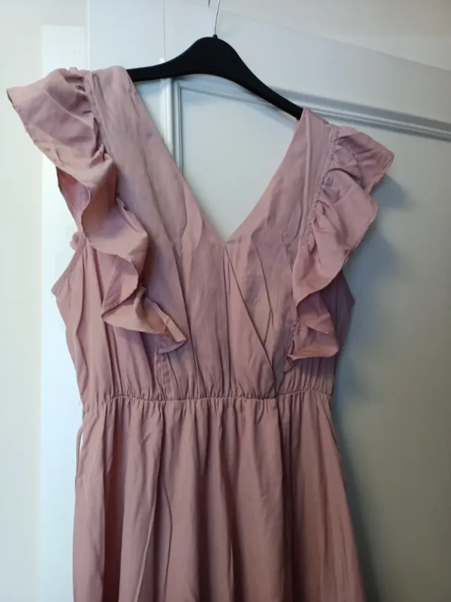 Vestido largo rosa volantes talla única