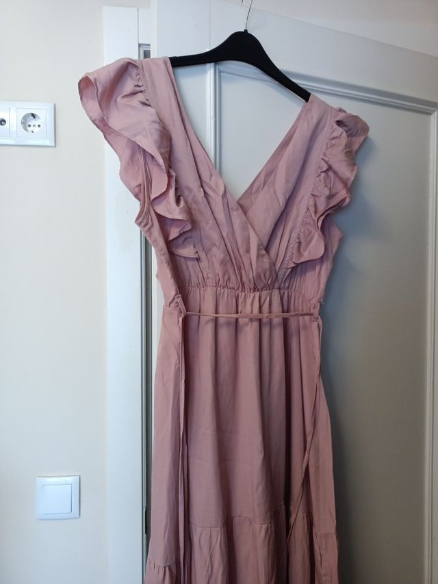 Vestido largo rosa volantes talla única