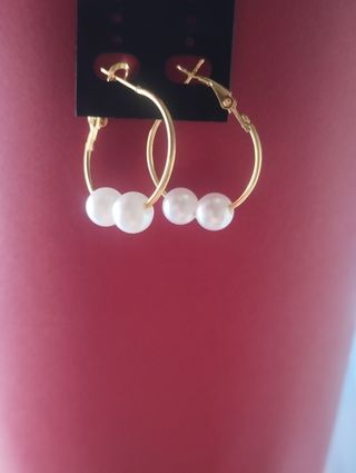 Pendientes Aro Perlas Doradas