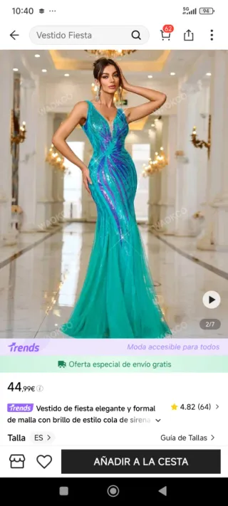 Vestido largo lentejuelas azul y morado