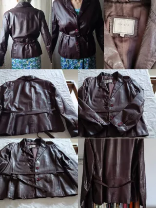 Chaqueta Piel Cortefiel Talla 48, color vino