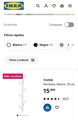 Perchero TJUSIG IKEA Blanco - SE VENDE EN PERSONA