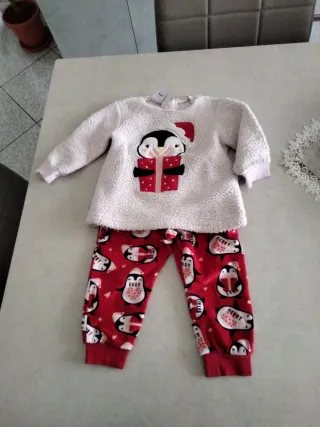 Pigiama bimba pinguini natalizi