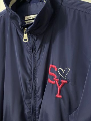 Giacca Sweet Years blu con dettagli rosa