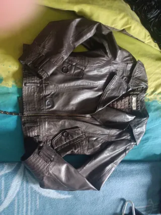 Cazadora de piel mujer marrón