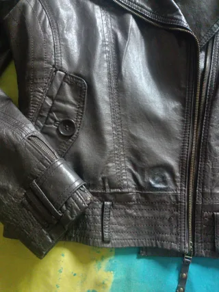 Cazadora de piel mujer marrón