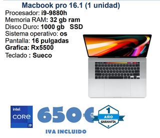 Macbook Pro 16.1 i9 32GB RAM 1TB SSD