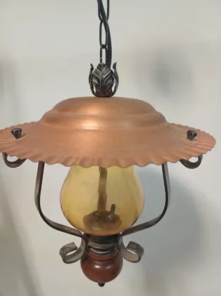 Lámpara colgante rustica/vintage hierro y cristal