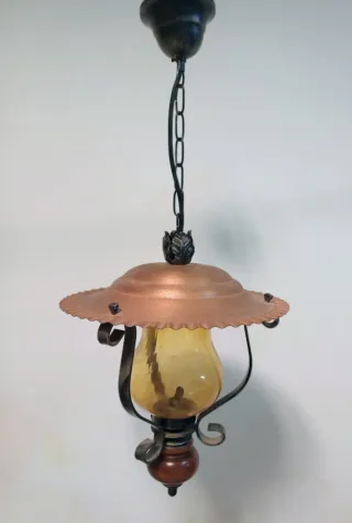 Lámpara colgante rustica/vintage hierro y cristal