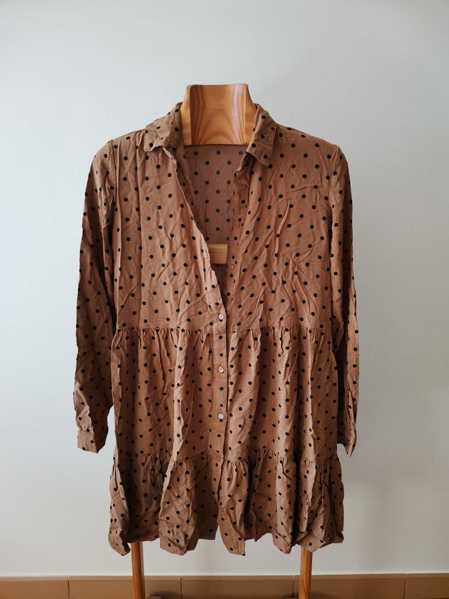 Vestido marrón lunares negros talla S