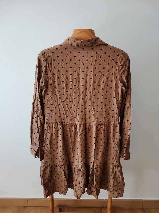 Vestido marrón lunares negros talla S