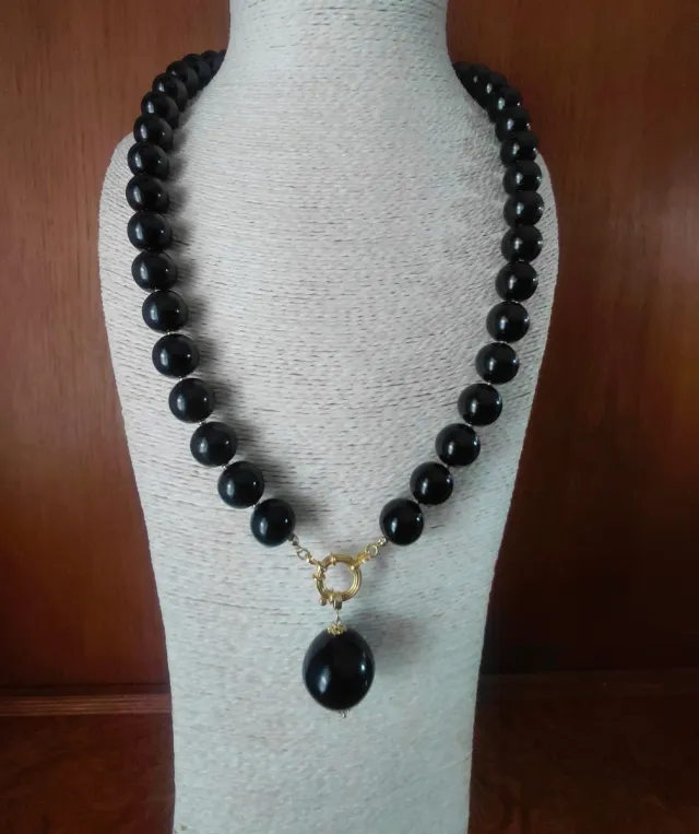 Collar azabache y plata 925 chapada oro