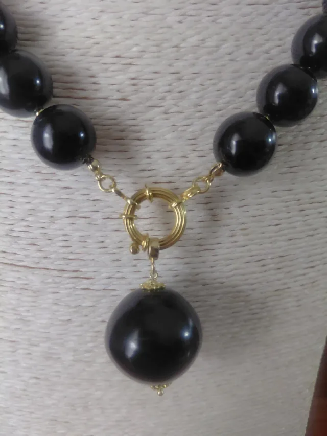 Collar azabache y plata 925 chapada oro