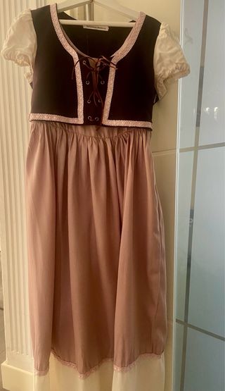 Vestido medieval rosa y blanco niña talla 8-9