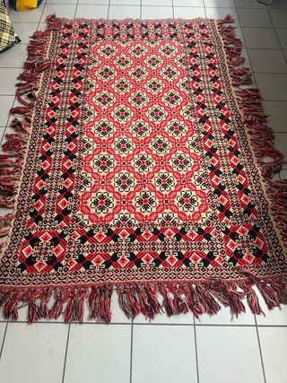 Copriletto lana vintage rosso nero