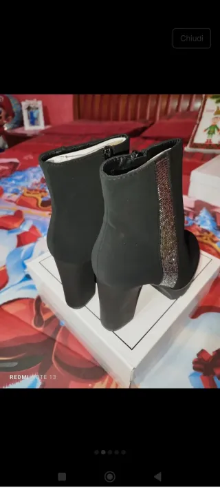Stivaletti neri donna con strass tacco 38
