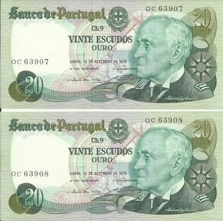 Billete 20 Escudos Portugal 1978.