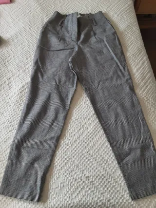 Pantalón lana cuadros gris